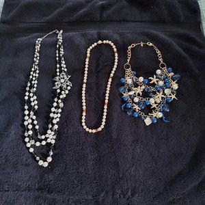 Jewelry collection of necklaces, imitation pearls, rhinestones and starfish
